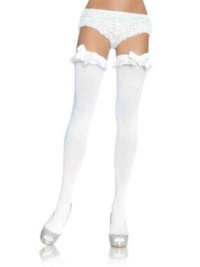 Leg Avenue White Opaque Tights with Ruffle and Bow Finish